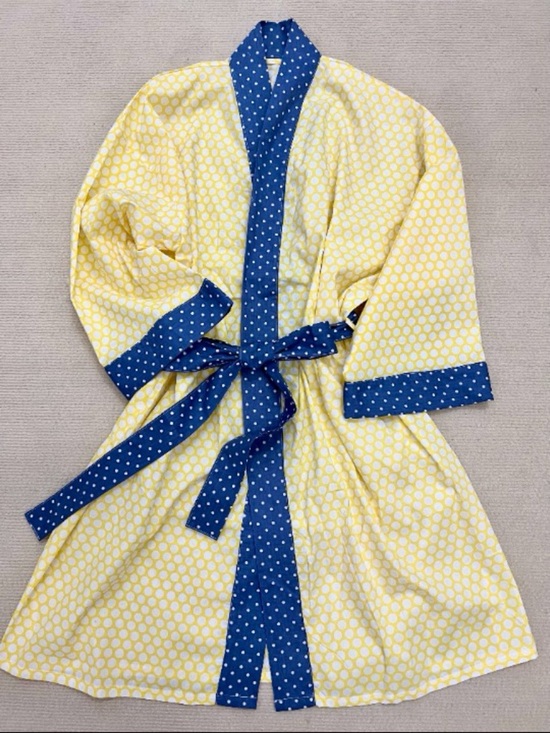 ricki and richi Tops - New Cotton Kimono Robe-Yellow Dot Short Getting Ready Robes Bridesmaid robe